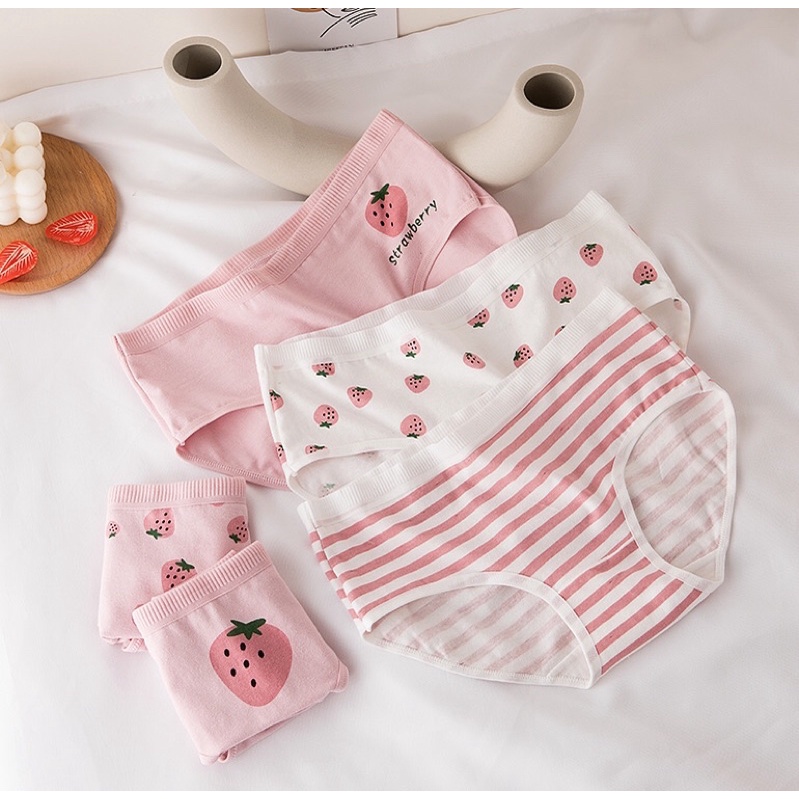 Quần Lót nữ Cotton Co Dãn 4 Chiều họa tiết Quả Dâu dễ thương JAENIA