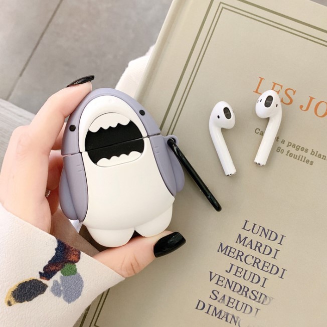 Vỏ case ốp tai nghe airpod 2 i12 airpods cute chống va đập hình cá mập baby shark đáng yêu cute
