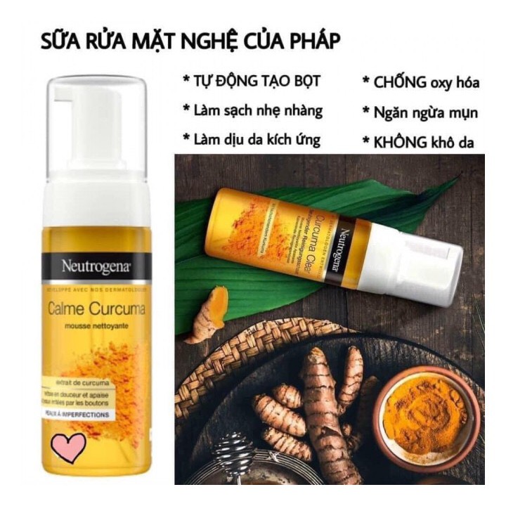 Sữa rửa mặt tạo bọt từ nghệ Neutrogena Calme Curcuma Mousse Nettoyante 150ml mờ thâm nhanh liền sẹo