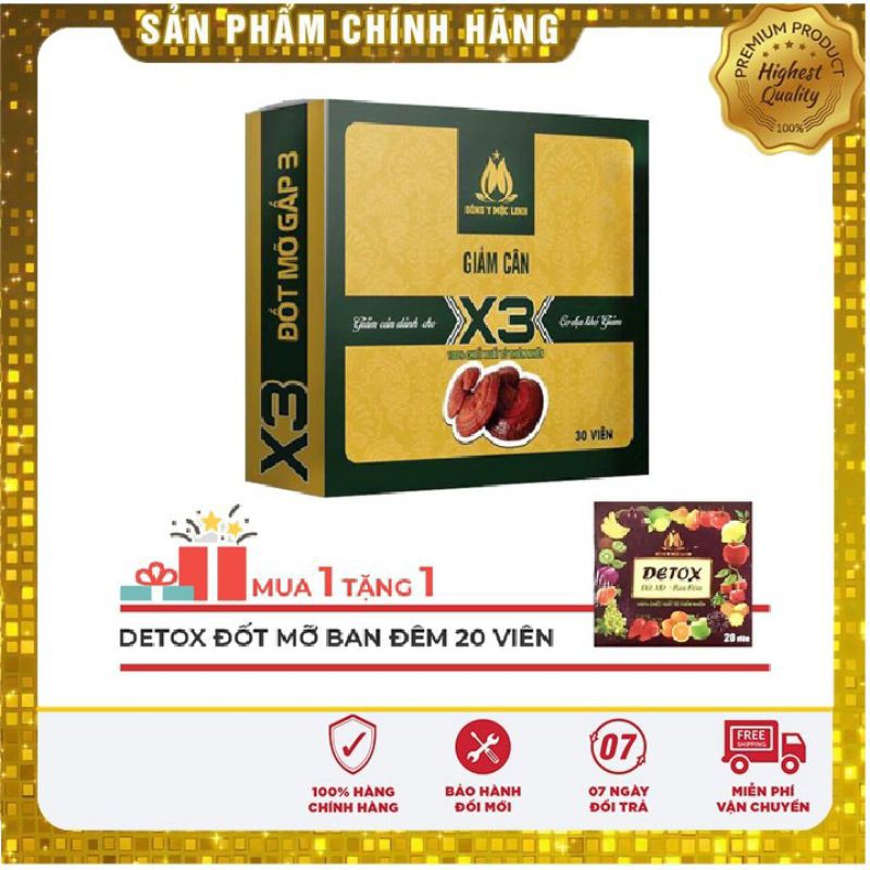 GIAM CAN SLIM X3 ĐÔNG Y MỘC LINH - TẶNG KÈM 15 VIÊN DETOX THẢI MỠ BAN ĐÊM