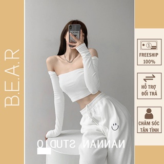 Áo croptop trễ vai ôm body tay ống dài gợi cảm - croptop tay dài trễ vai - AK0058 | steven.factory