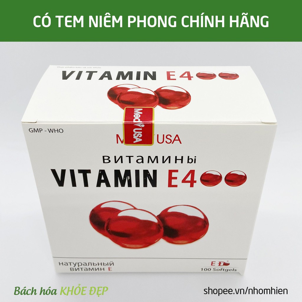 Viên Uống đẹp da Vitamin E Đỏ 4000mcg, Aloe vera 500mg chống lão hóa - Hộp 100 viên chống lão hóa da | Thế Giới Skin Care