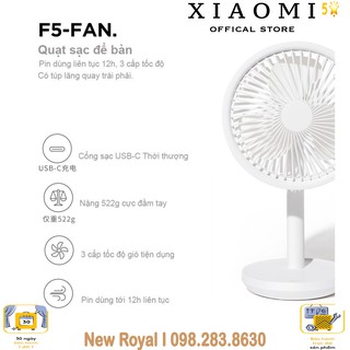 Quạt tích điện để bàn Xiaomi - Solove F5, chạy 12 tiếng, pin 4000mAh, công suất 5W, 3 tốc độ, có tuốc năng quay- đủ màu