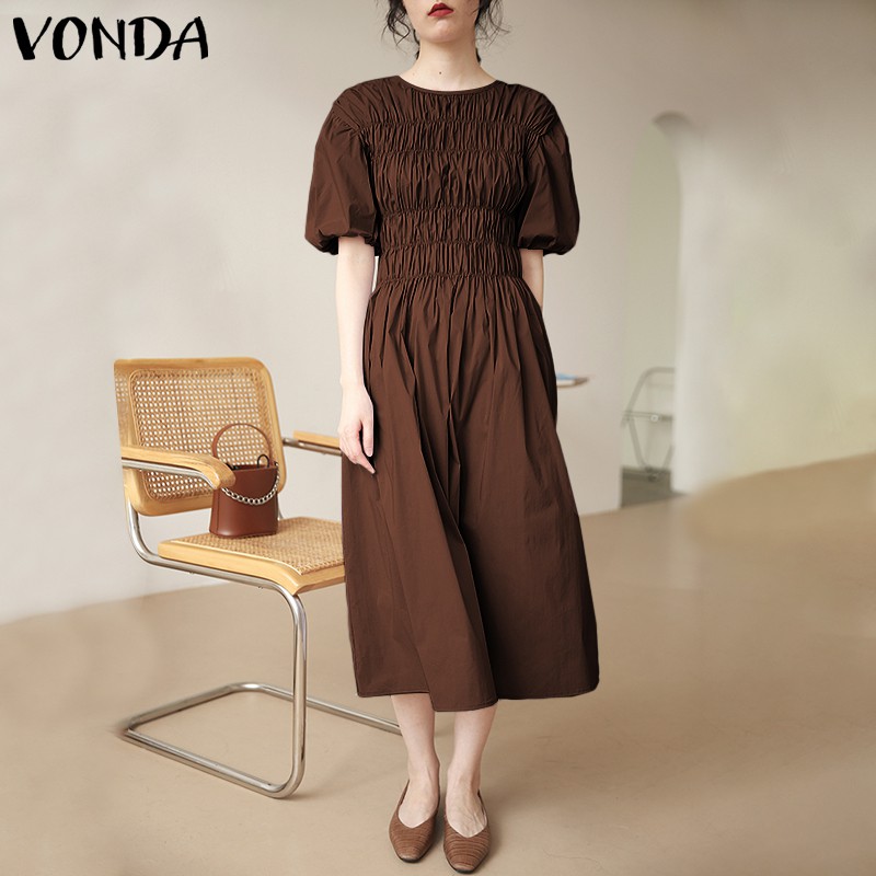 Đầm Tay Ngắn Màu Trơn Chất Liệu Co Giãn Thoải Mái Vonda | BigBuy360 - bigbuy360.vn