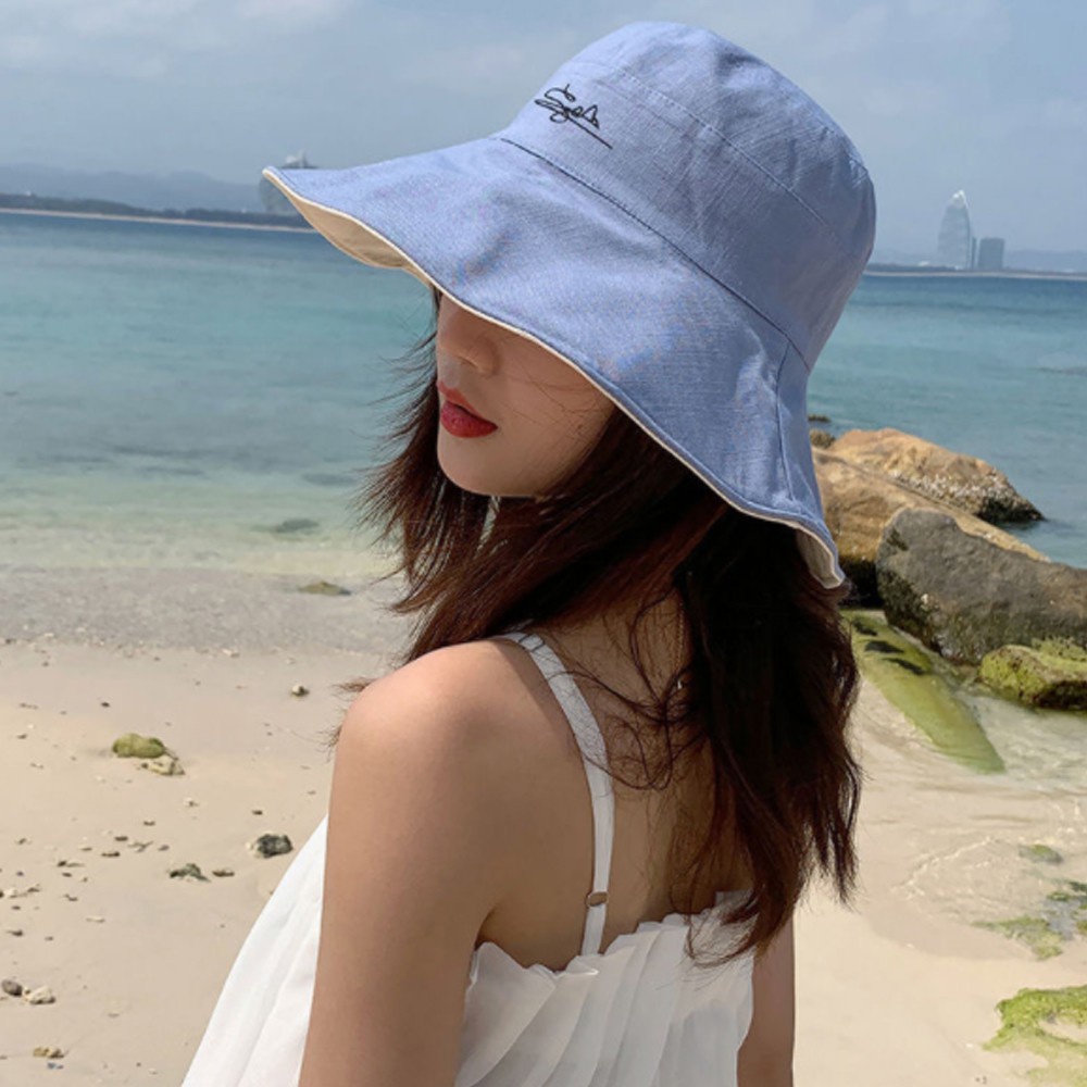 Mũ Tai Bèo Rộng Vành Hai Mặt Chống Tia Uv Có Dây Đeo Có Thể Gập Lại Dành Cho Nữ Mihan1