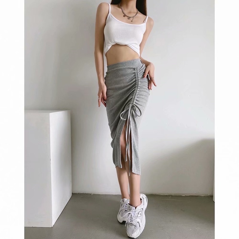 Chân váy Nữ, Chân váy xẻ tà dây rút dáng dài co dãn