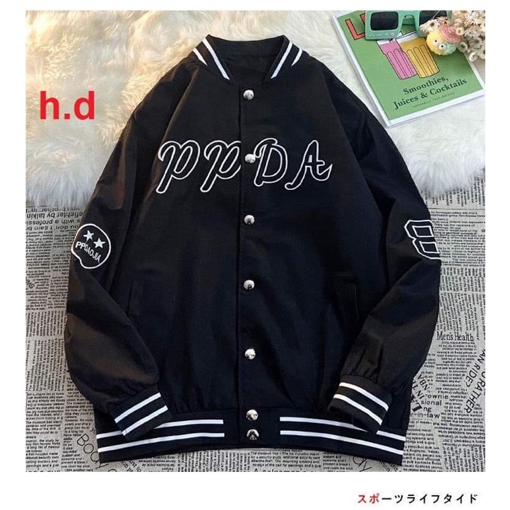 Áo Khoác Bomber Su PuP cúc bấm nam nữJacket Unisex Chất nỉ vs gió Form &lt;55kgÁo Bóng Chày Phong cách Thể thao