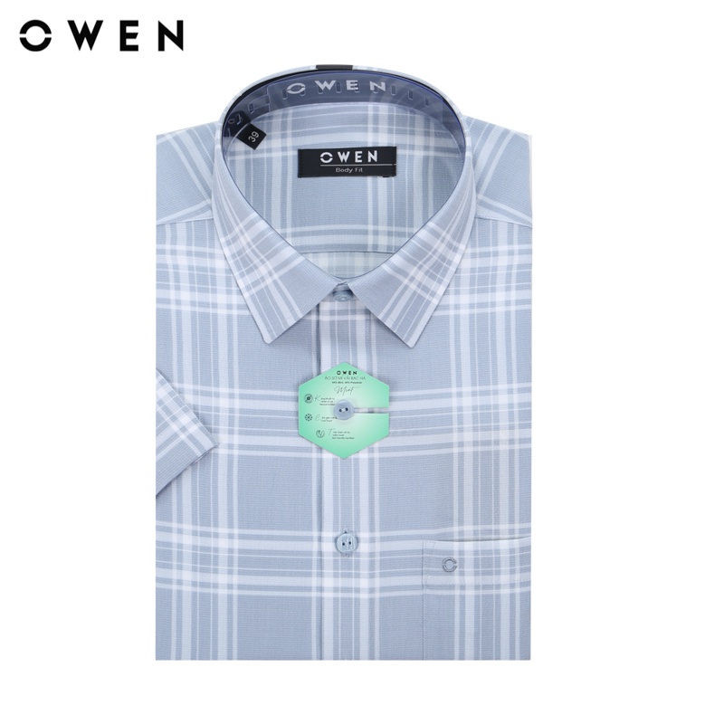 Áo sơ mi ngắn tay Nam Owen Bạc hà Body Fit Ghi trắng - BA220055NT