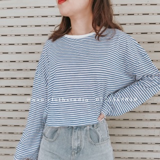 Áo thun giấy nữ kẻ ngang tay dài phom rộng