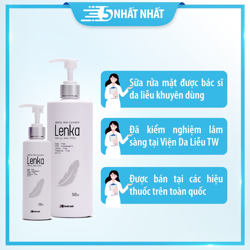 Sữa rửa mặt Lenka - Chứng nhận lâm sàng tại viện da liễu TW (Chai 200 - 500ml)