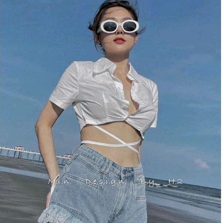 Áo sơ mi croptop dây chéo eo(UN.G.A15)
