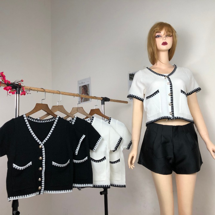 Áo khoác len cardigan quảng châu ngắn tay | BigBuy360 - bigbuy360.vn