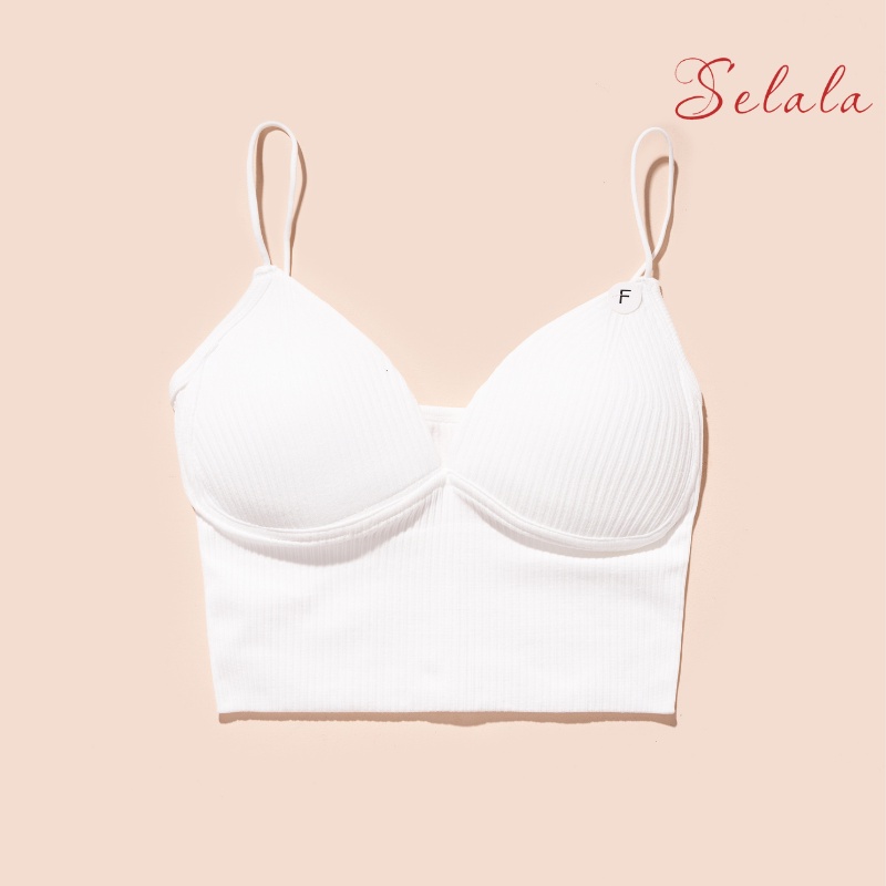 Áo Hai Dây Selala Dáng Ôm Gân Tăm Cổ V Có Sẵn Đệm Tôn Dáng V06