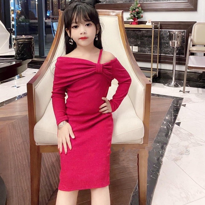 Váy Len Body Lệch Vai Cho Bé Gái