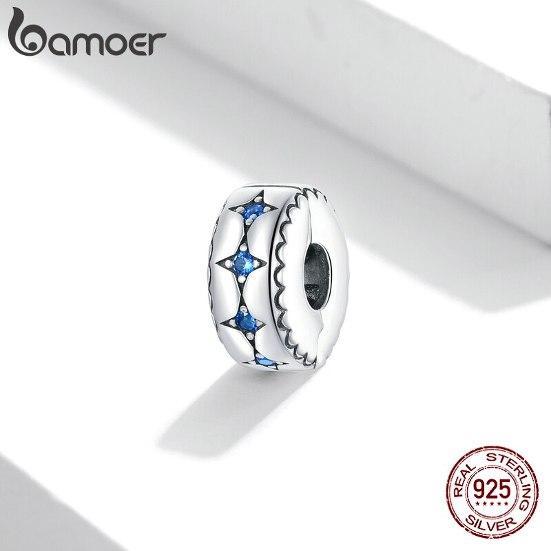 Bông tai BAMOER BSC443 bằng bạc 925 đính đá màu lam thời trang