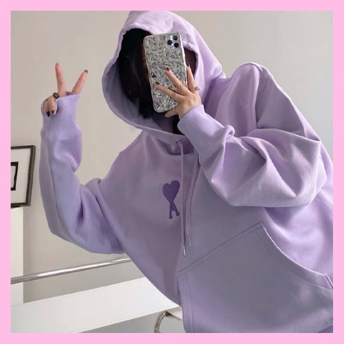 Áo hoodie zip tím pastel nữ - Áo Sweater nỉ form rộng có mũ dáng cute Hàn Quốc - HANHAN SHOP