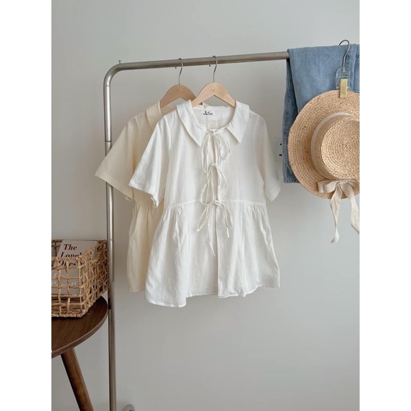Áo điệu 6 dây- Áo babydoll trắng be