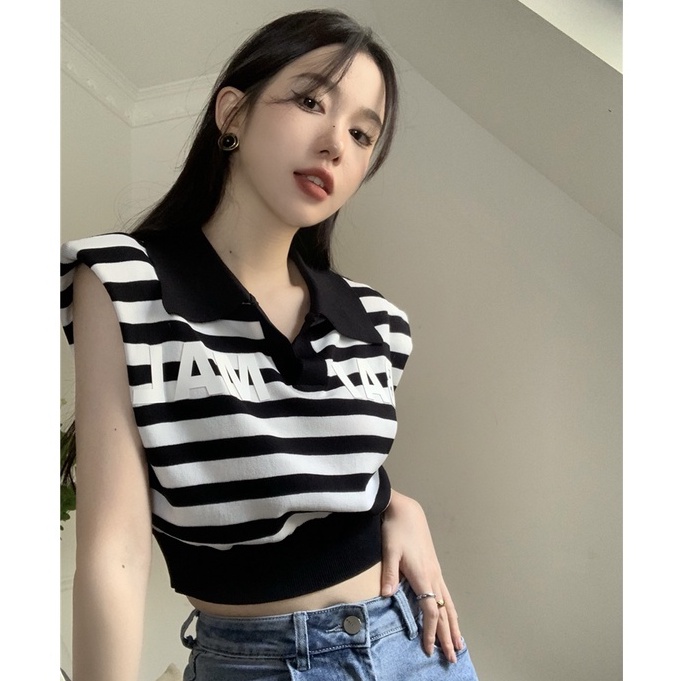 QKOOLE  Áo Croptop Dệt Kim Không Tay Dáng Rộng Phong Cách Hàn Quốc Dành Cho Nữ