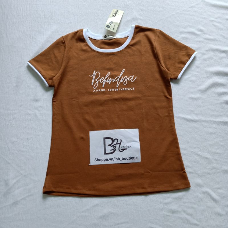 Áo Phông Thun Nữ Ngắn Tay Chất Cotton Co Giãn Ôm Dáng Body Thiết Kế Phối Màu Viền Cổ Nổi Bật