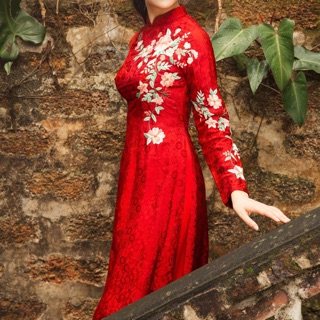 ÁO DÀI GẤM CƯỚI HỎI THÊU HOA THIẾT KẾT SANG TRỌNG CAO CẤP | AODAINGUYENLAM