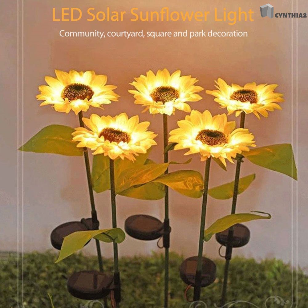 1 Đèn Led Năng Lượng Mặt Trời Hình Hoa Hướng Dương Chống Thấm Nước Trang Trí Sân Vườn