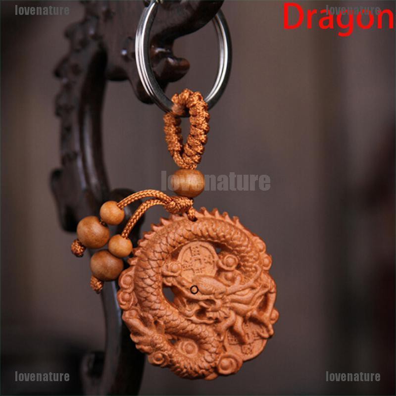 Móc khóa bằng gỗ tự nhiên tạo hình 12 con giáp handmade
