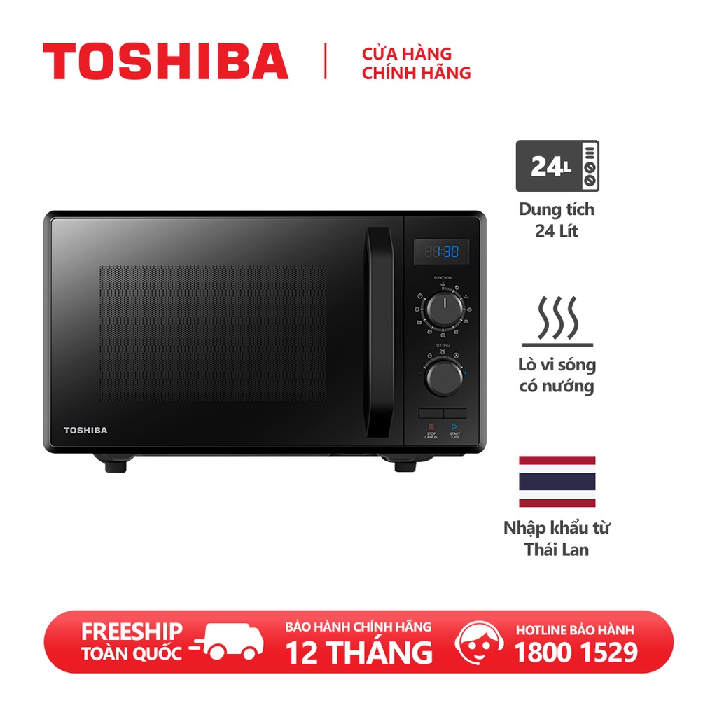 Lò vi sóng Toshiba MW2-AG24PC(BK) - 24L - Xuất xứ Thái Lan -Nấu, Hâm, Rã đông, Nướng. Hàng chính hãng bảo hành 12 tháng