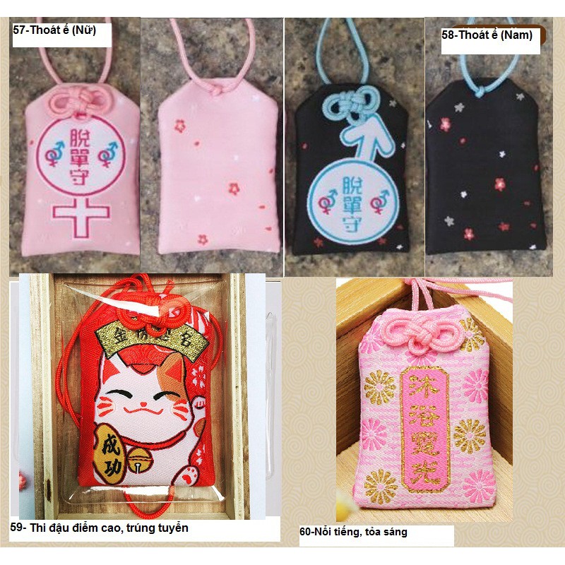 Túi Phước May Mắn Omamori Bọc Vỏ Silicon tặng Đá Ngũ Sắc