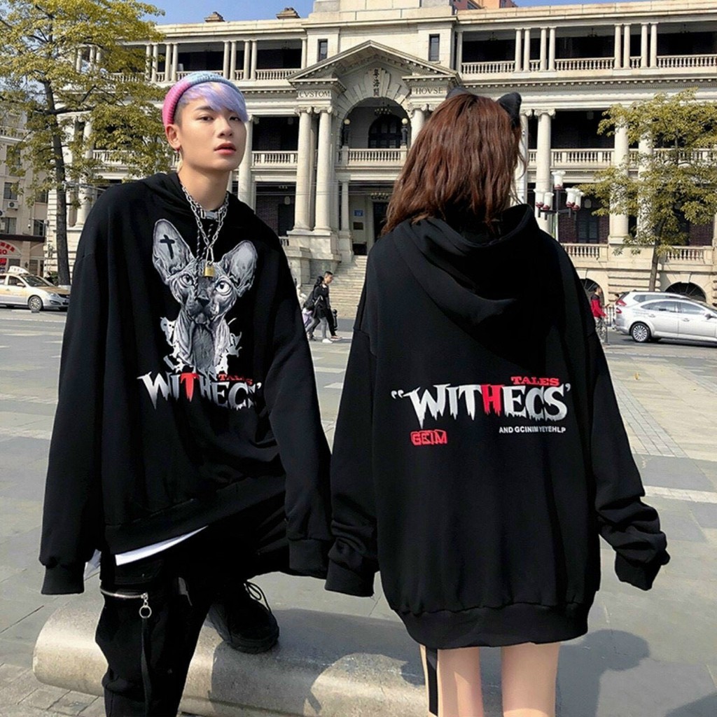 Áo hoodie nỉ ngoại in hình mèo cute Unisex Ulzzang QE153