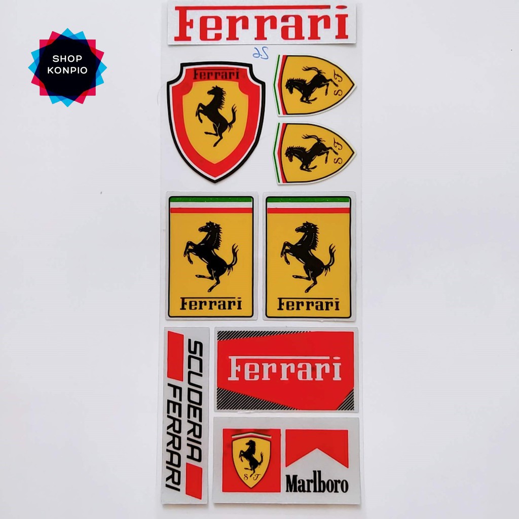 Bộ Tem Sticker Phản Quang Ferrari Cao Cấp Dán Xe Máy, Ô Tô, Mũ Bảo Hiểm, Chống Thấm Nước, Chống Bay Màu