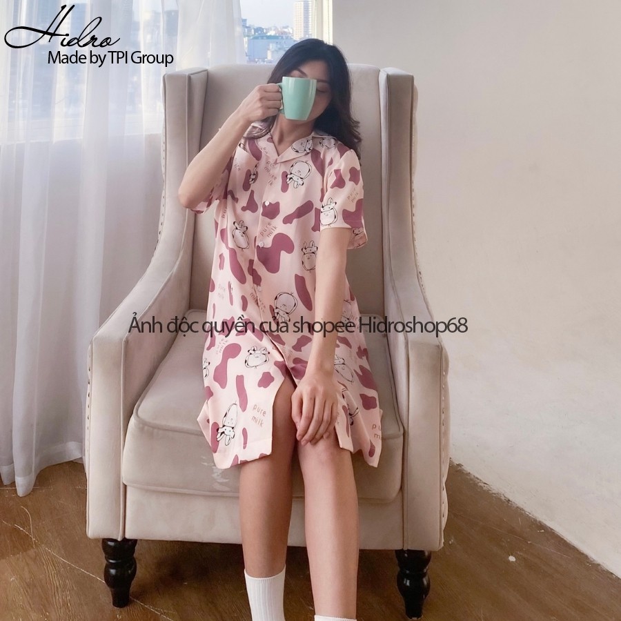 Váy Ngủ Pijama Lụa Ngắn Tay Họa Tiết Dễ Thương | BigBuy360 - bigbuy360.vn