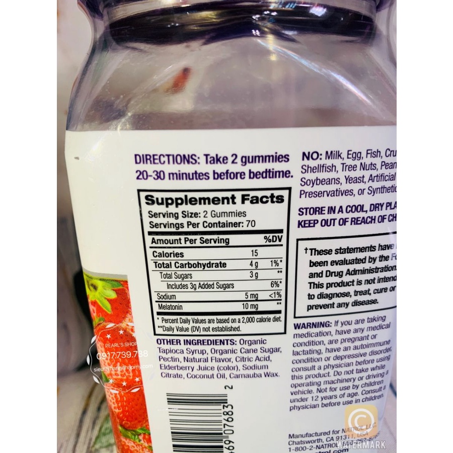 Kẹo dẻo giúp ngủ ngon Natrol Melatonin Gummies hỗ trợ giấc ngủ loại 10MG 140 viên của Mỹ