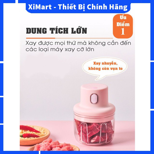 [MỚI] Máy xay mini cầm tay cao cấp sạc điện nhỏ gọn dễ sử dụng xay thịt, hành, tỏi ớt, rau củ quả - BH 1 đổi 1 - XiMart