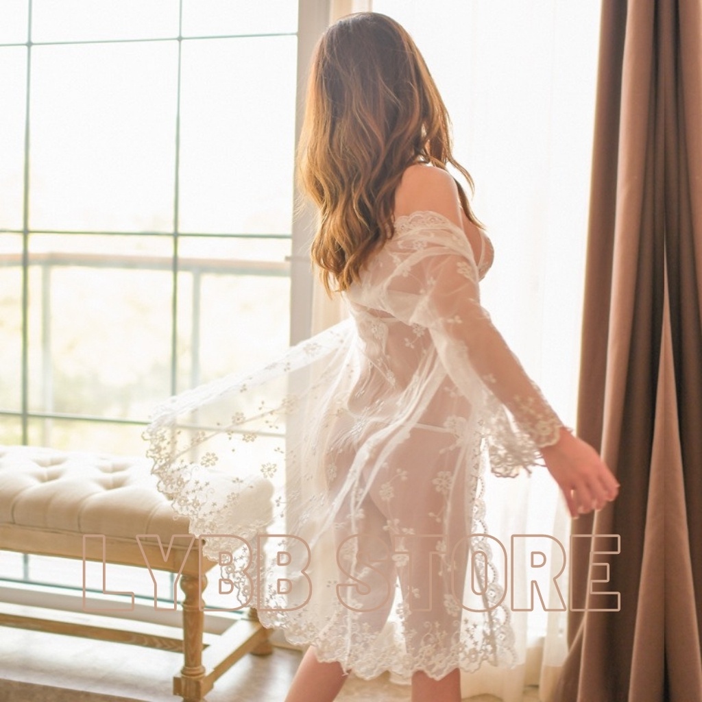 Set đồ lót ren kèm áo choàng quyến rũ, pyjama gợi cảm, đồ ngủ nữ đẹp sexy | BigBuy360 - bigbuy360.vn