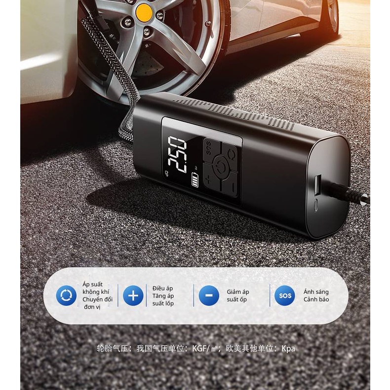 Bơm hơi tự động SASAKI tích điện kiêm sạc dự phòng - Pin 6000mah - Điện Áp 12V