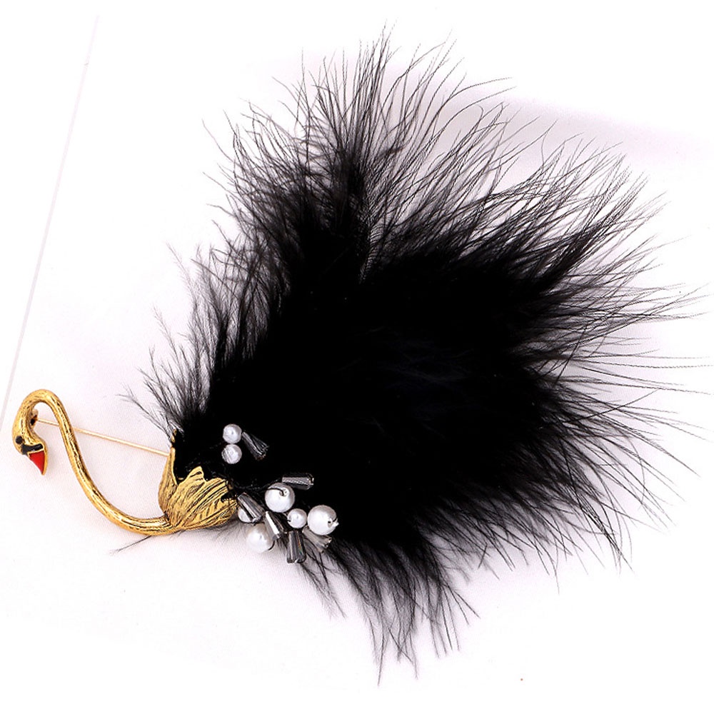 Ghim cài áo hình chim thiên nga đính ngọc trai giả sang trọng cho nữ