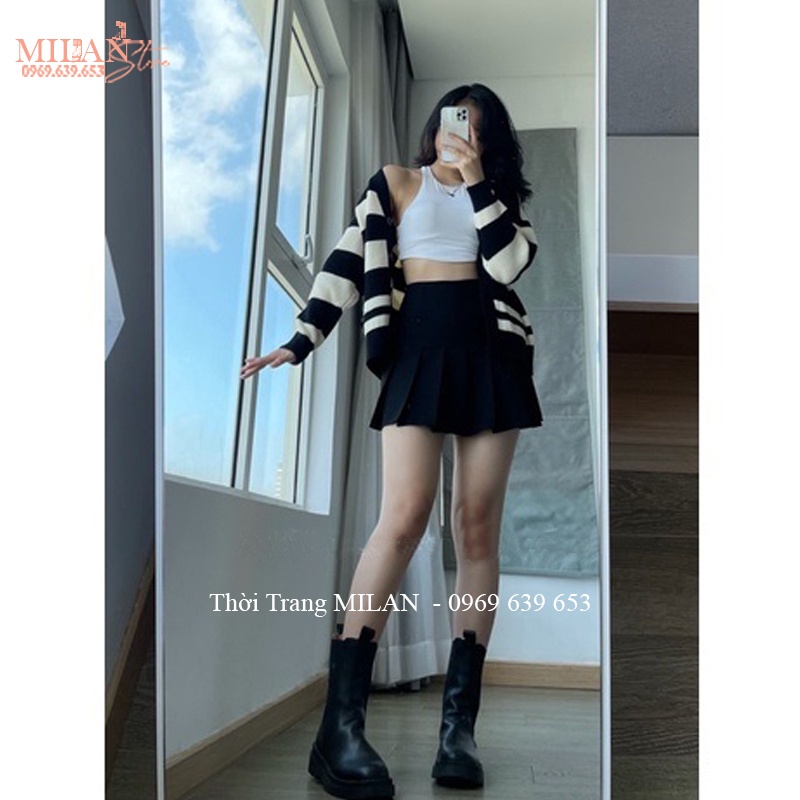 Chân váy xếp ly bản to dáng chân váy ngắn dập ly cạp cao khóa sườn kiểu chân váy tennis xếp li có quần trong đi biển học