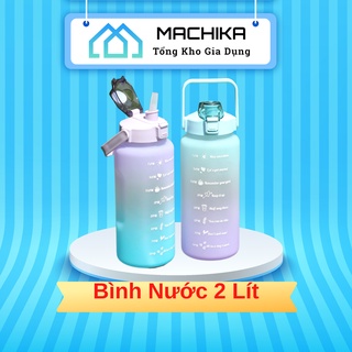 Bình nước 2 lít gym, đi làm, học binh nuoc 2L có ống hút nhắc giờ uống nước - MACHIKA