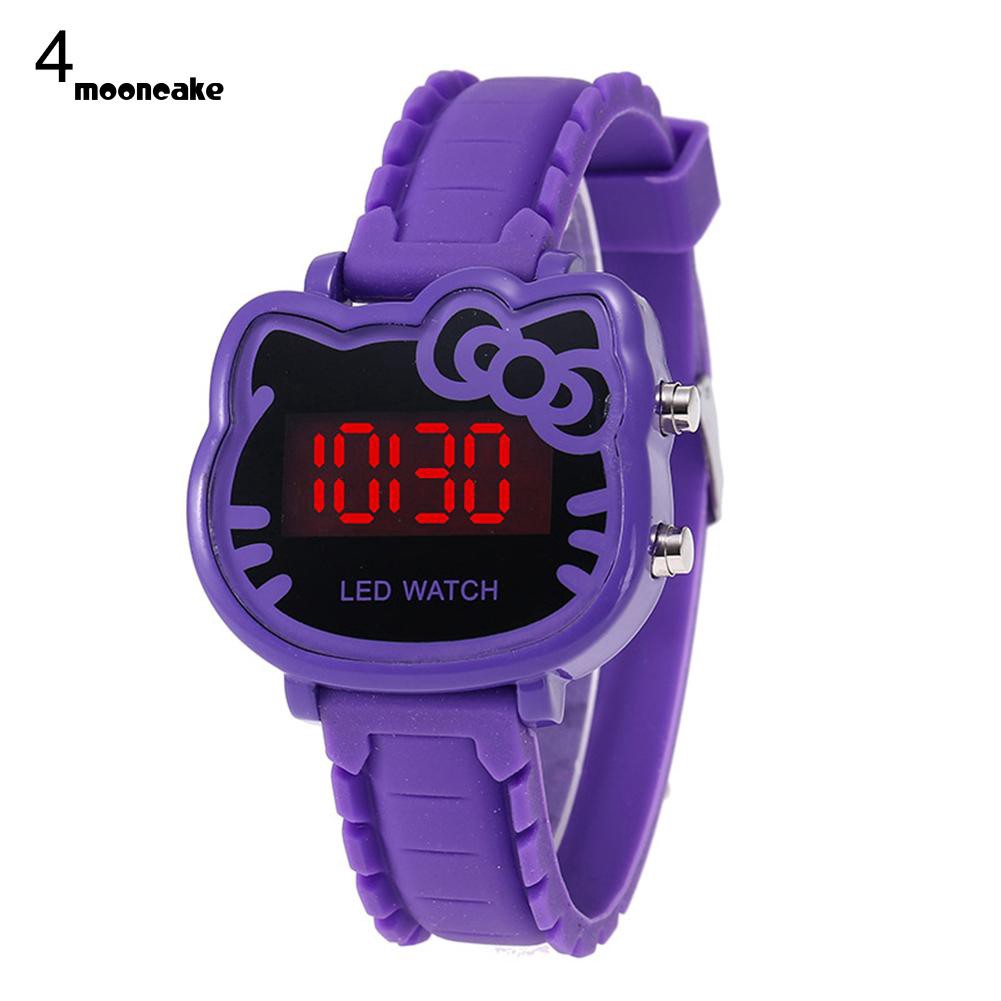 Đồng hồ điện tử dây silicon hình mèo Hello Kitty dành cho bé gái