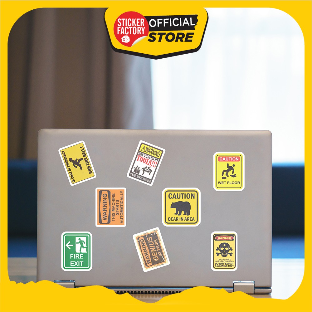 Chủ đề Warning - Hộp set 30 sticker decal hình dán nón bảo hiểm , laptop, xe máy, ô tô STICKER FACTORY