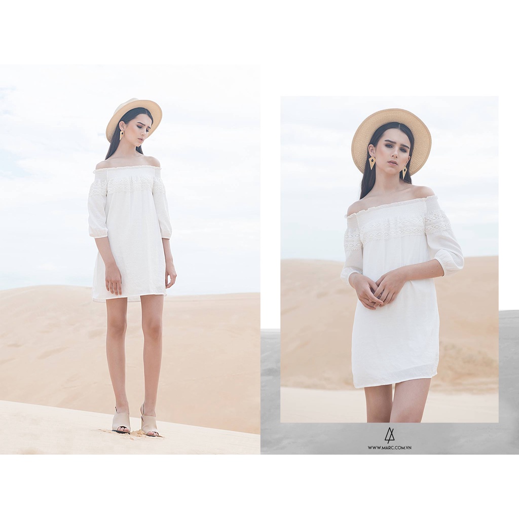 Đầm bẹt vai viền ren hoa Marc sz S