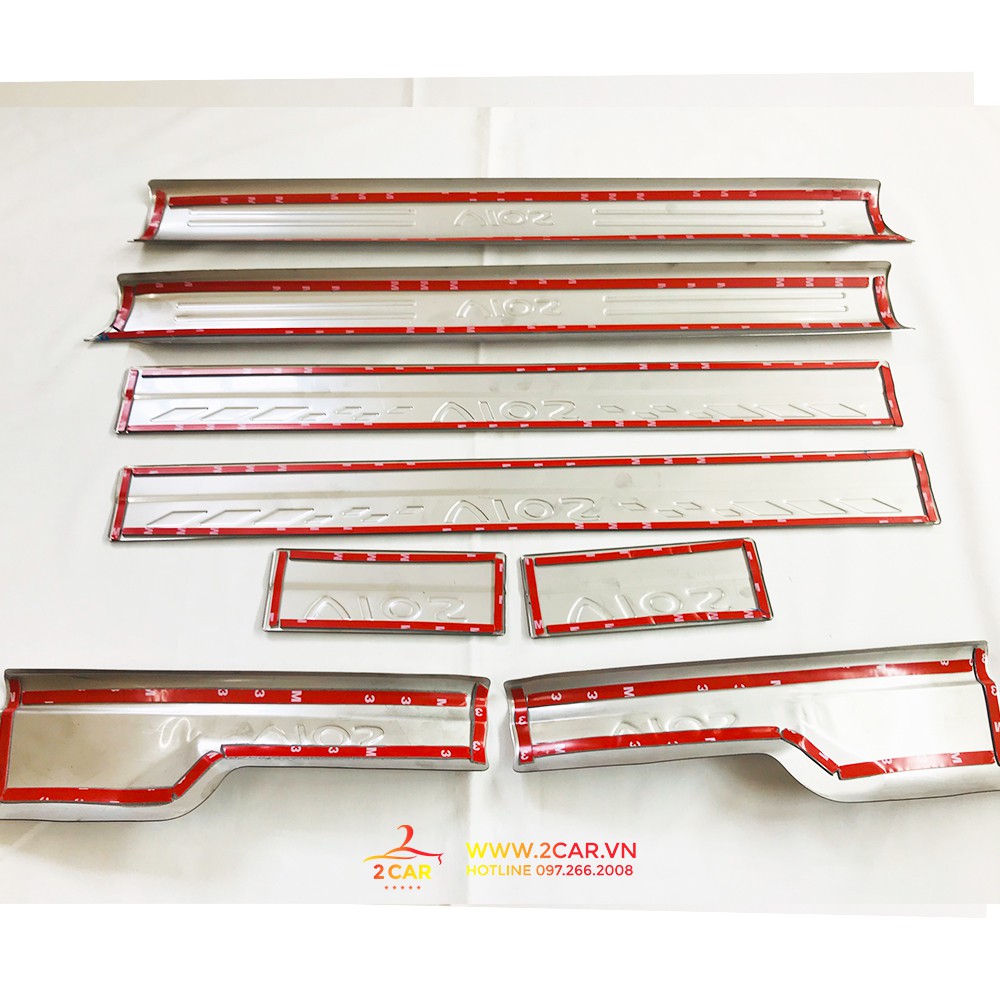 Ốp Bậc Cửa Trong, Ngoài Xe Toyota Vios 2014- 2017, chất liệu Inox, nẹp bước chân Vios