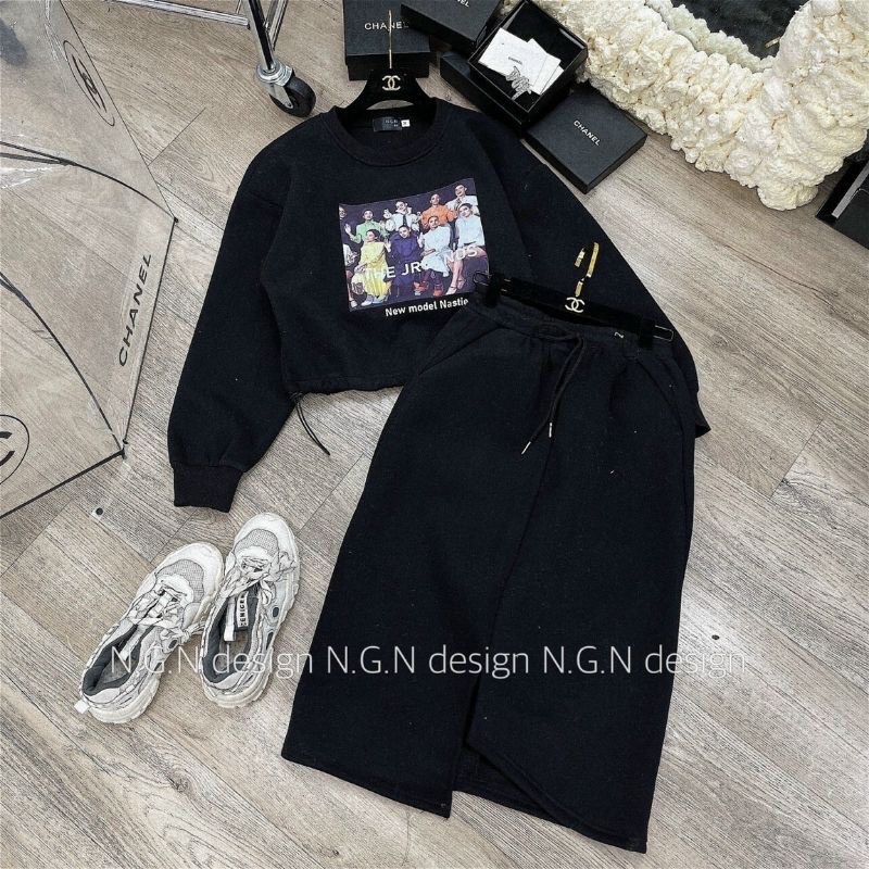 TL set váy nỉ chữ + chân váy