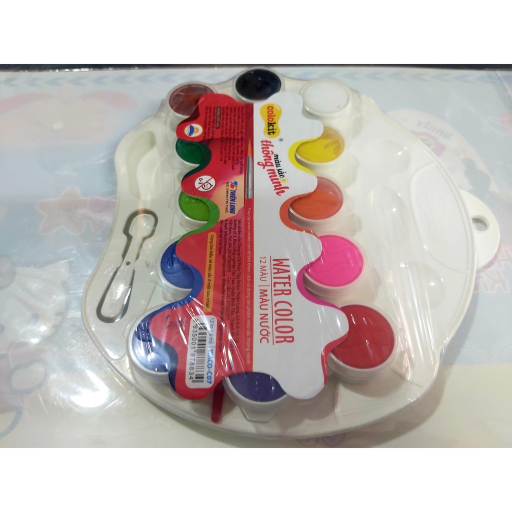 Màu Nước Colokit Thiên Long 12 Màu cơ bản - Gồm 1 khay pha màu - 1 cọ tô - 12 màu nước Học Sinh