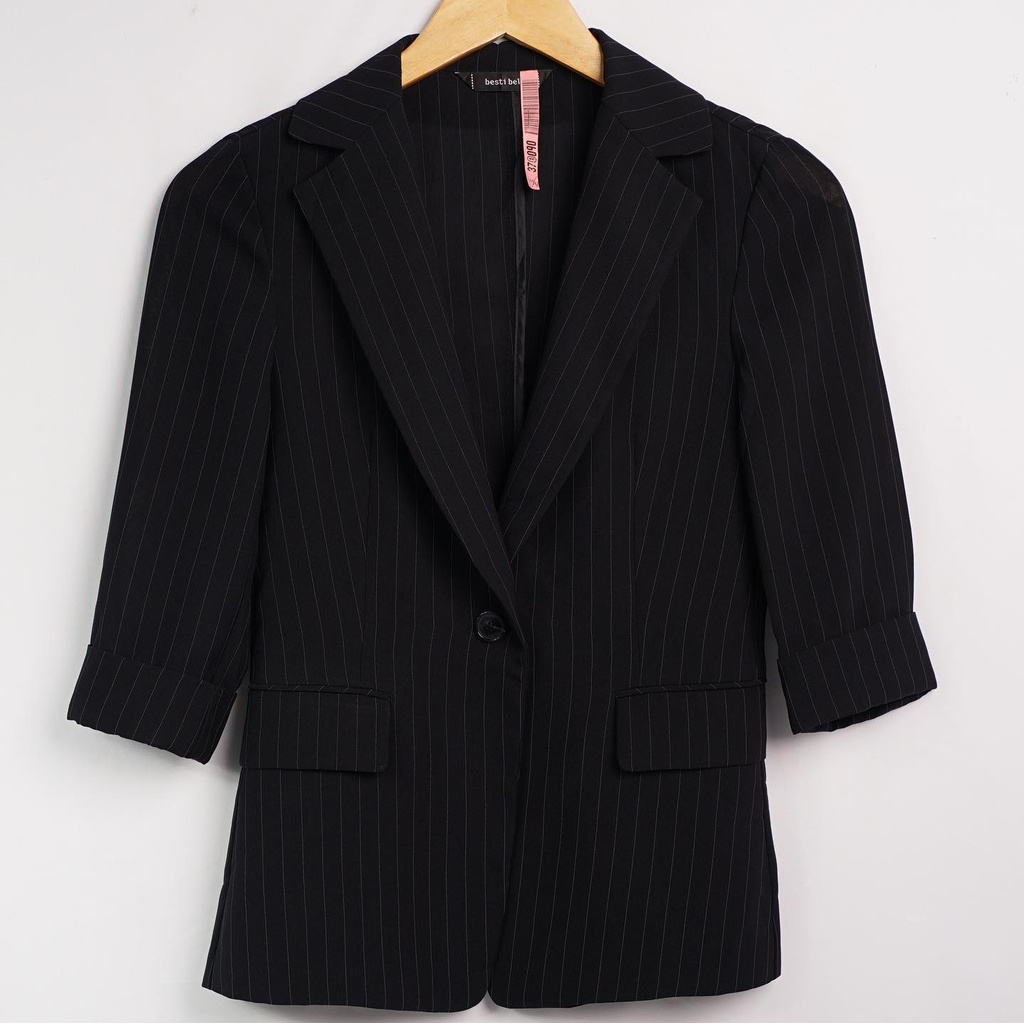 Áo Blazer nữ màu Đen, chất liệu Polyester Sọc caro