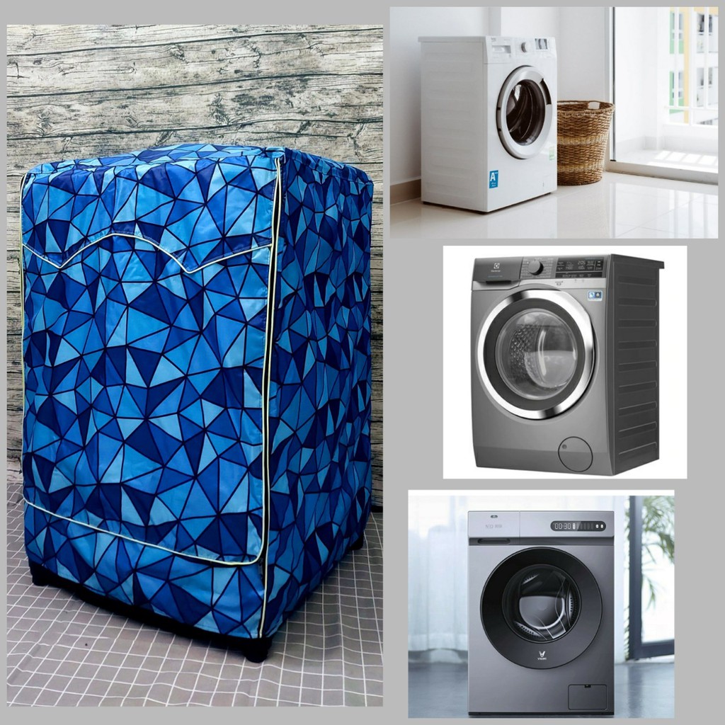 Áo trùm máy giặt vỏ bọc loại cửa trước lồng ngang size 7kg 8kg 9kg - vải bao chùm chống bụi (mẫu tam giác xanh)