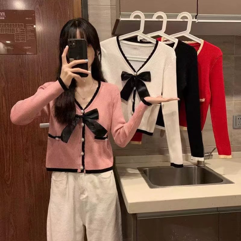 Bow đan áo len của phụ nữ hàn quốc phiên bản của tất cả các trận đấu ngắn đầu OOP174