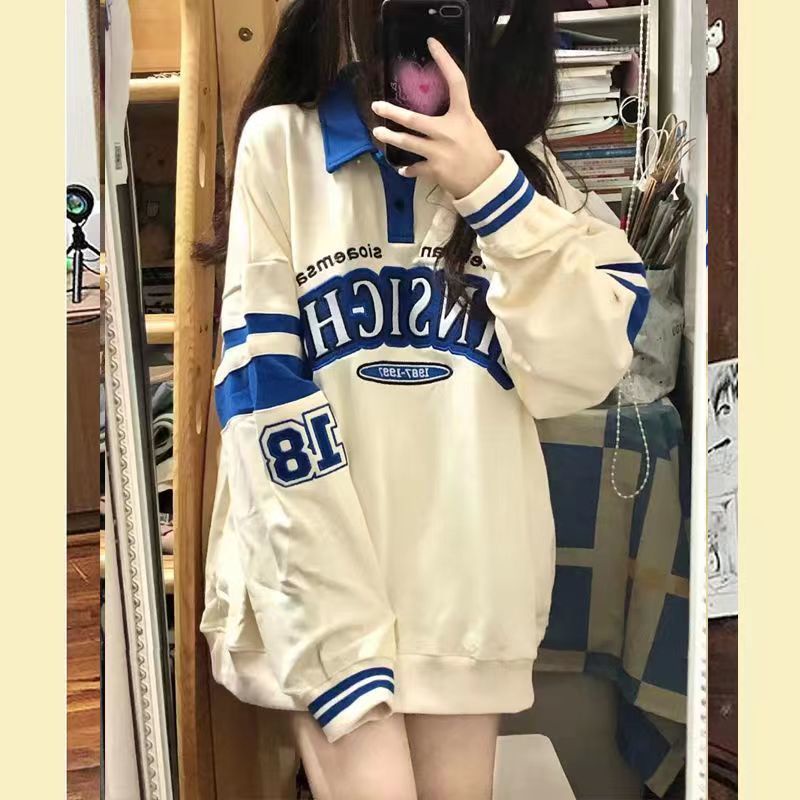 Áo Hoodie Mỏng Dáng Rộng Màu Sắc Tương Phản Phong Cách Mỹ Cổ Điển Thời Trang Cho Nữ