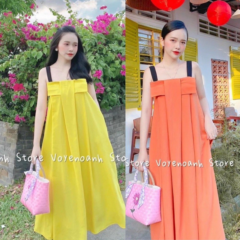 Đầm maxi nơ xoè, Đầm xoè nơ dài đi du lịch biển ( kèm video)