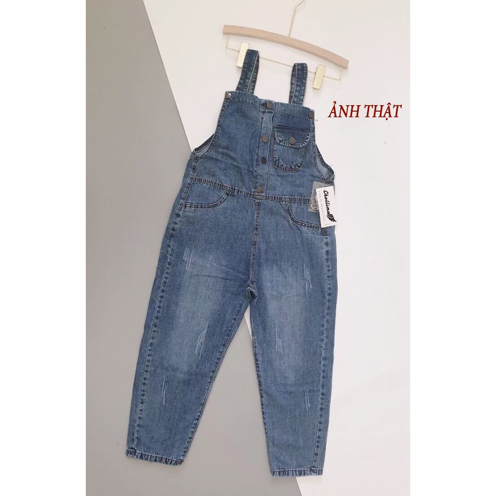 Yếm nữ jean dài ống rộng phối nút và túi nắp nổi bật wash xước nhẹ ulzzang Hàn quốc MQuinn YN06 | BigBuy360 - bigbuy360.vn